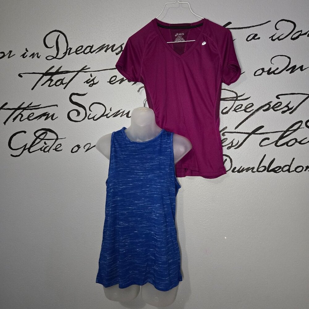 Womens Workout Top Bundle, Blue Nike Tank & Maroon Asics Top, S